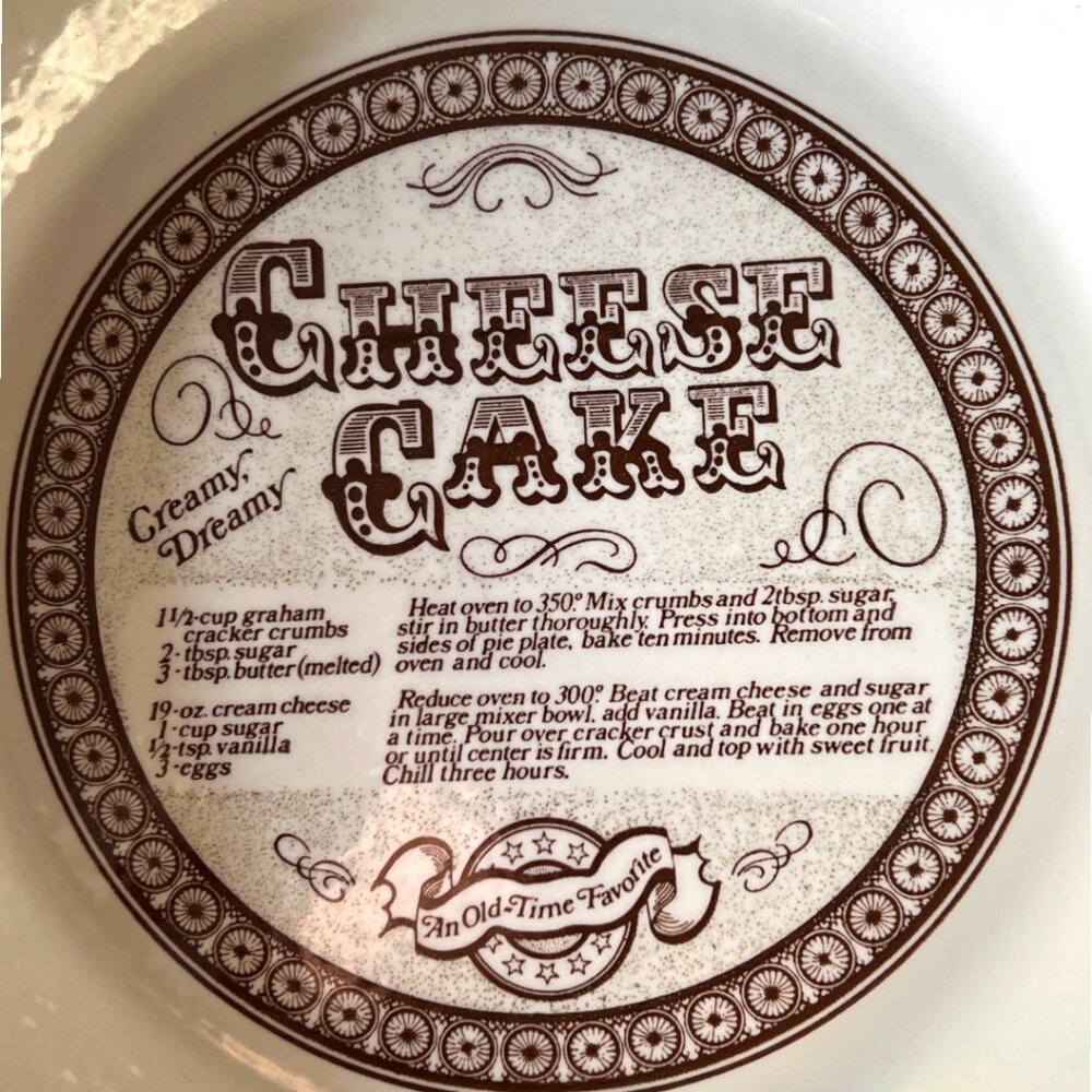 Vintage Royal China Jeannette Cheesecake Recipe Pie Plate 11” USA Brown Accents - Picture 3 of 11